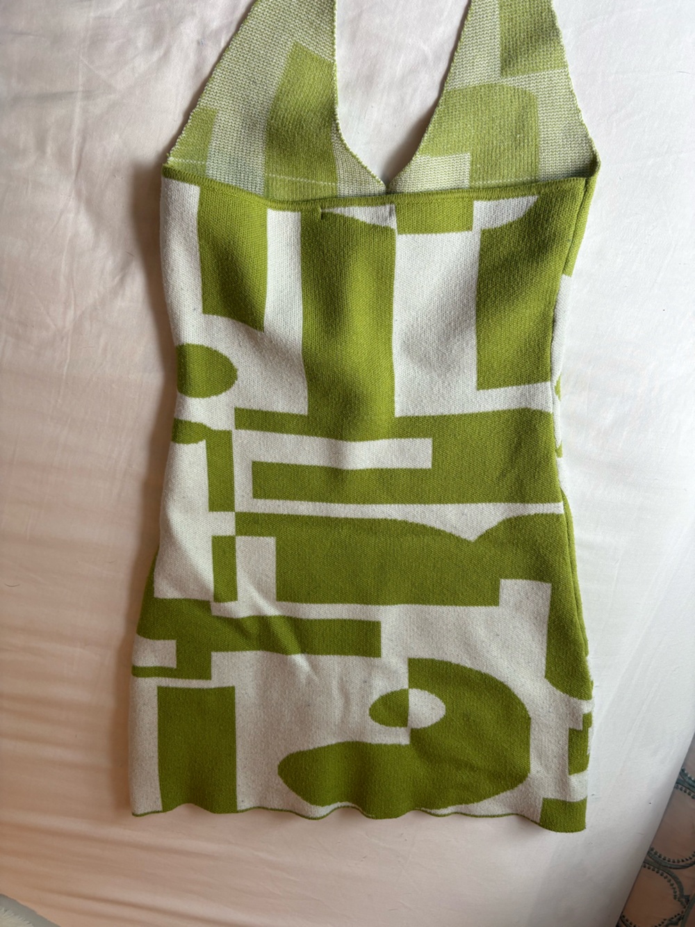 Green and Cream Halter Knit Dress - Picture 3 of 3